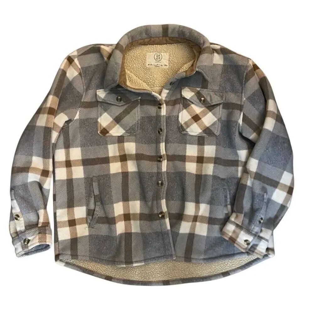 SAGE Collective fleece lined shacket XXL button down